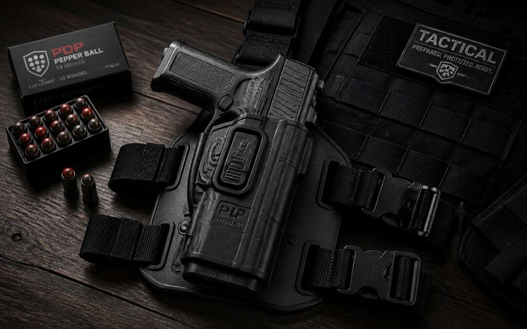 Carry a pepper ball gun with holster for reliable personal protection.